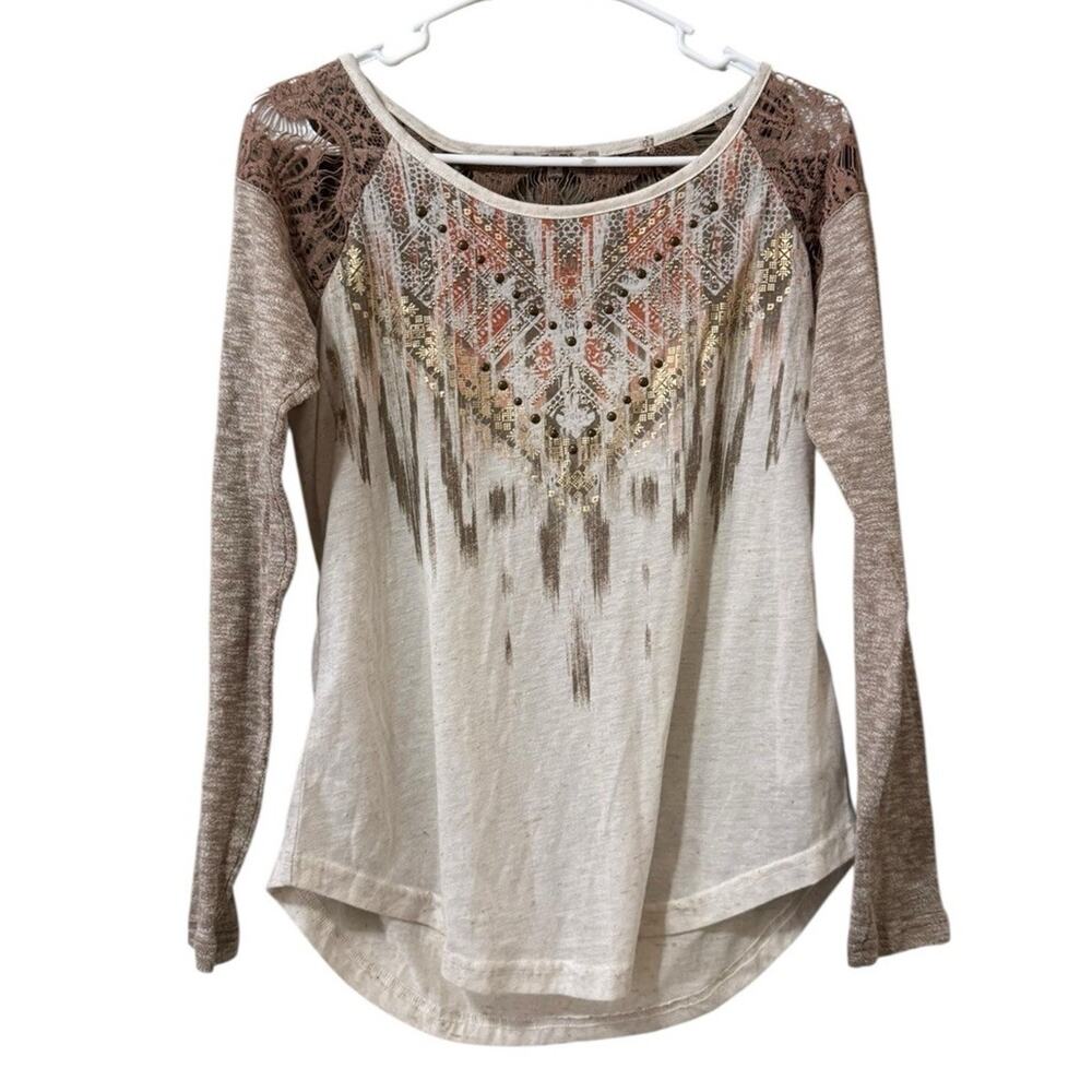 Miss Me Women Size Medium Blouse Western Lace Boho Country Cowgirl Embellished‎